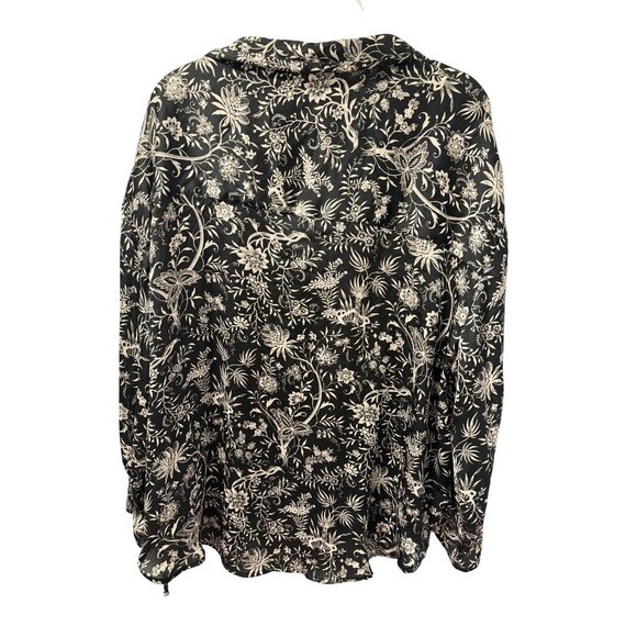 H&M Floral Black White Long Sleeve Blouse Polyester Botanical Print Sz L - Picture 11 of 12